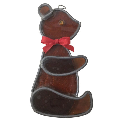 Stained Glass Christmas Ornament/Sun Catcher Teddy Bear with Bow Tie A+ Stuff A+ Stuff