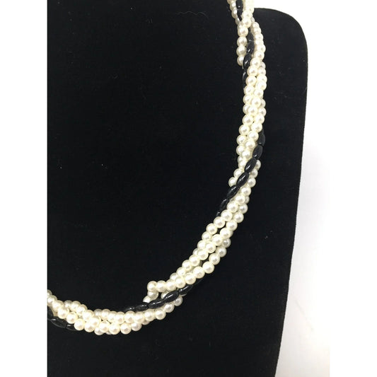 White and Black Faux Pearl Twisted Strand Necklace/Bracelet - A+ Stuff
