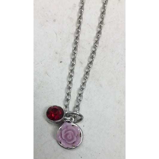 Women's/ Girl's Necklace with Pink Rose and Red Circle Rhinestone Pendants A+ Stuff A+ Stuff