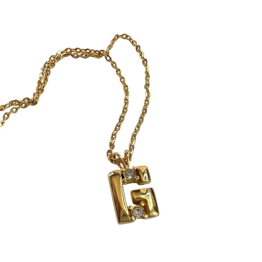 Vintage Givenchy "G" Necklace Gold Plated with 2 Rhinestones -