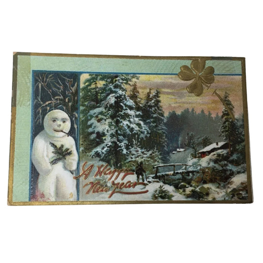 Vintage Snowman on New Years Day Tuck's Post Card Tuck's Post Card A+ Stuff