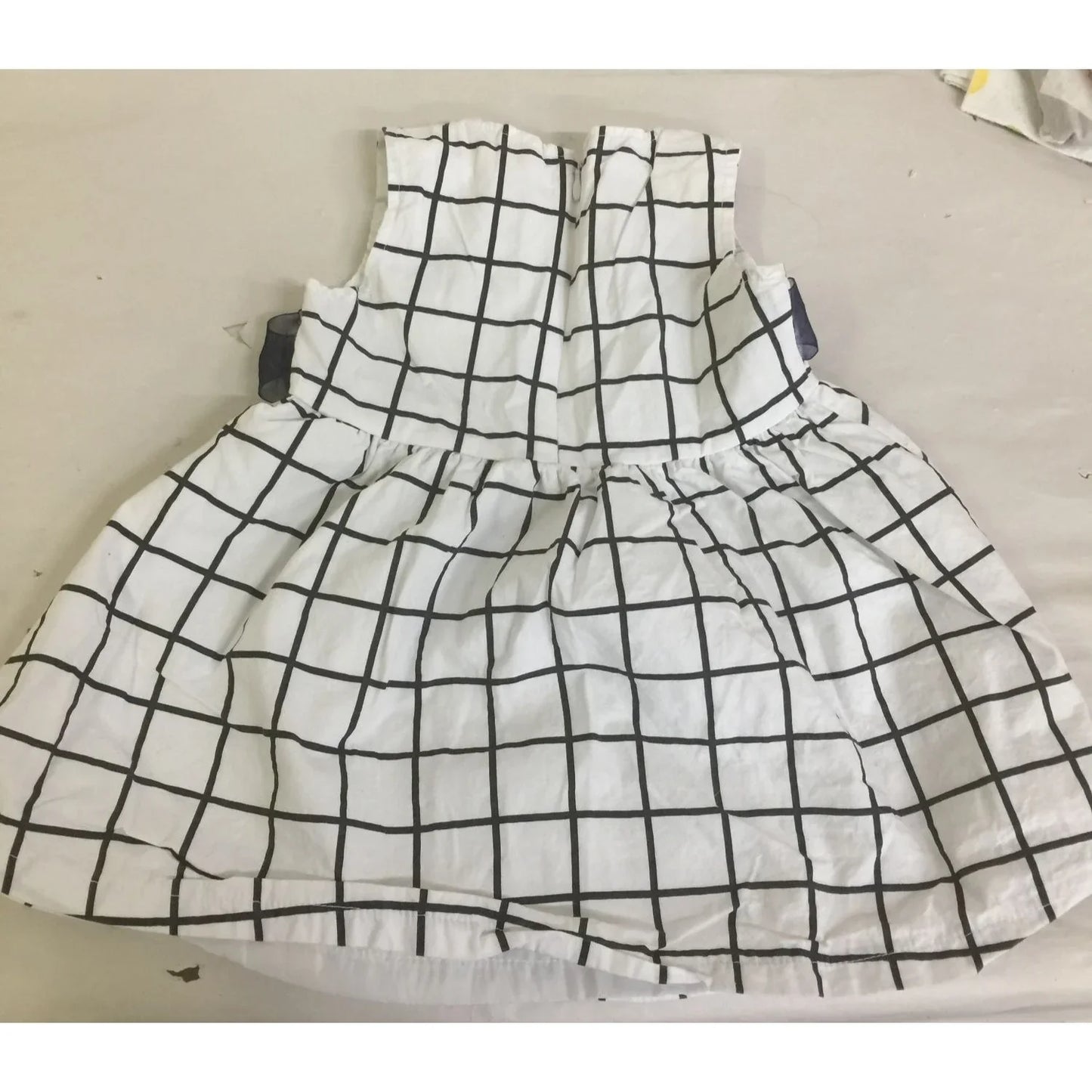 Kacakid Baby Girl Size 2T Plaid Sleeveless Dress with Ribbon Bow - White & Blue - A+ Stuff