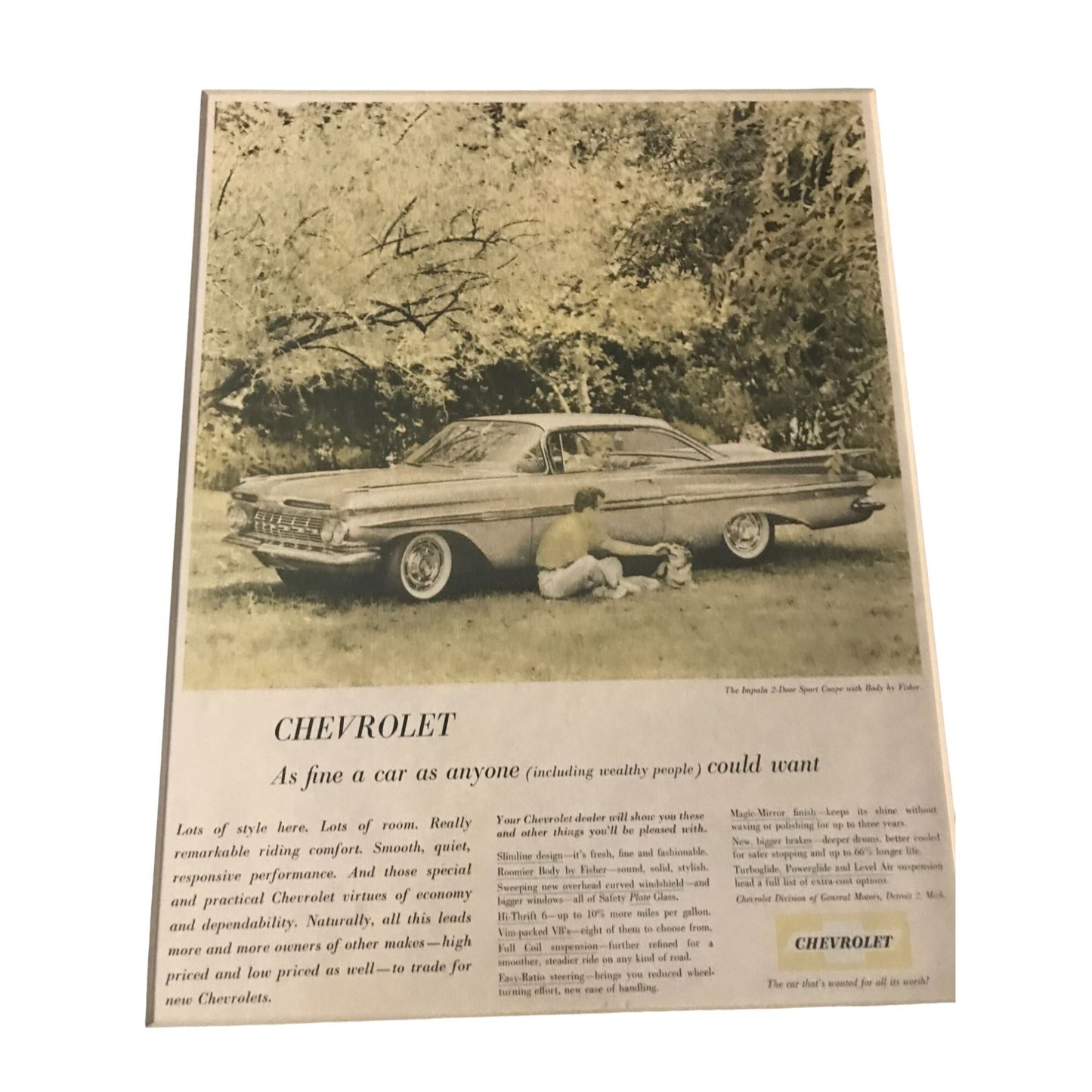 (2) Different Vintage Advertising CHEVROLET Magazine ads Framed & matted for display / Collection