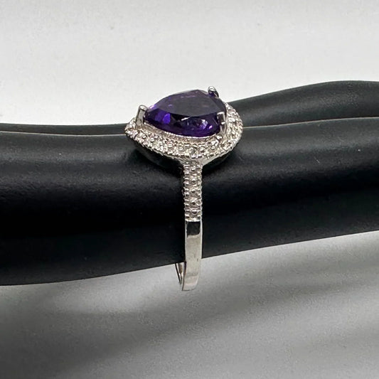 2.24 Carat Natural Amethyst Ring Size 8.25 - Sterling SIlver Setting - Diamond Accent - A+ Stuff