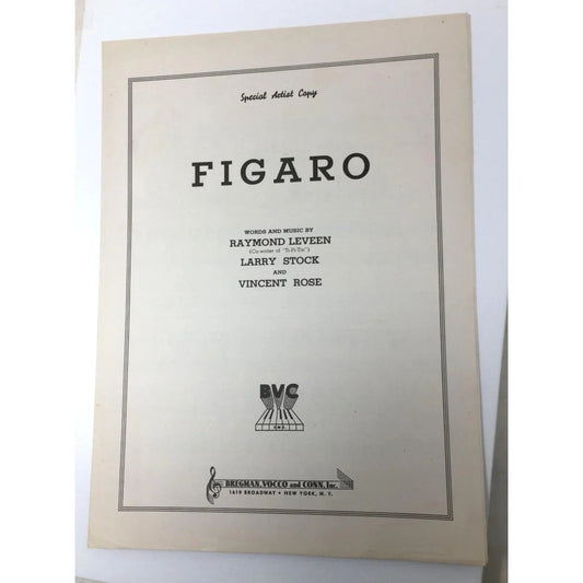 1938 Vintage Sheet Music for the song "FIGARO" - unbranded - SHEET MUSIC - A+ Stuff
