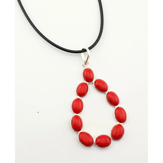 Flirty and Fun Red Coral Teardrop Necklace with Black Leather Cable Chain - A+ Stuff