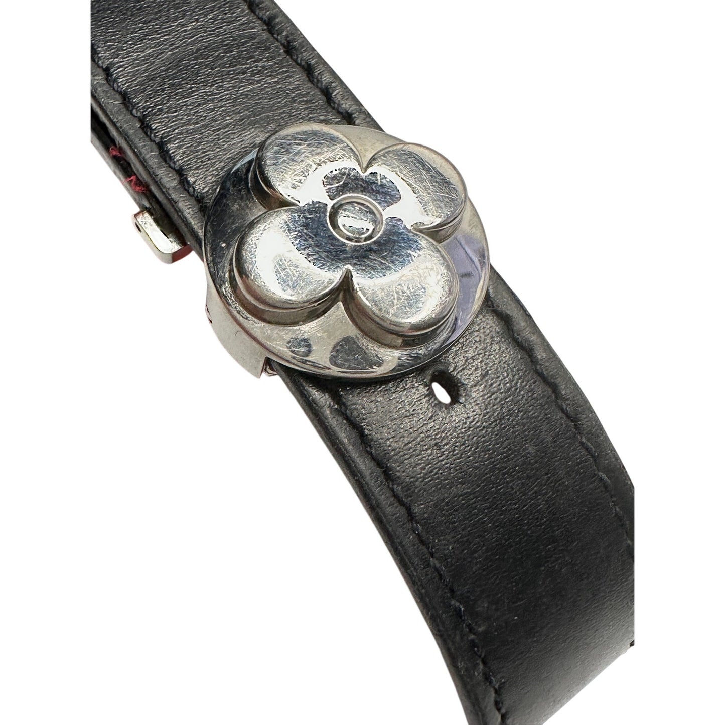 Louis Vuitton (LV) Black Leather Monogram Wish Bracelet with Red Leather on Inverse