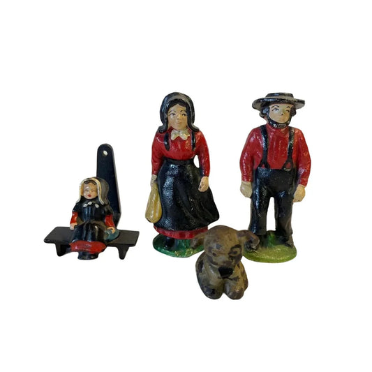 Vintage Cast Iron Amish Family- Mom, Dad, Girl & Dog - A+ Stuff
