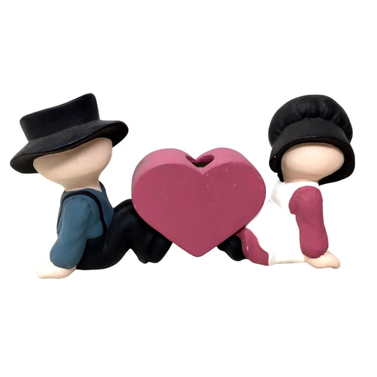Unglazed Ceramic Country Couple Sitting Together w/ Heart - Cute Decor Piece! A+ Stuff A+ Stuff Vase or Holder