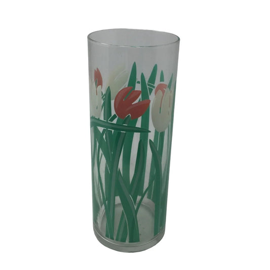 Tall Clear Glass Flower Vase with Pink & White Tulips on it - A+ Stuff