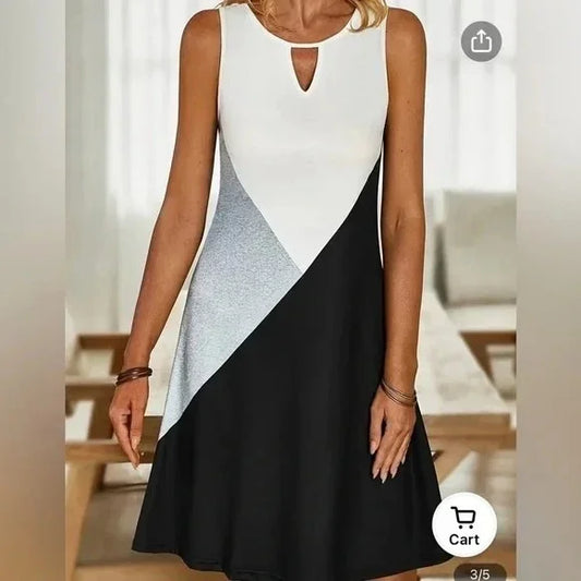 NORACORA Lightweight Comfortable Casual COLOR BLOCKING SLEEVELESS SHIRT DRESS Women's Medium - A+ Stuff
