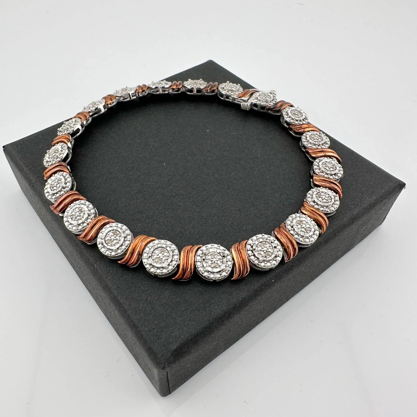 Beautiful Rose Gold Overlaying Sterling Silver Diamond Bracelet - A+ Stuff