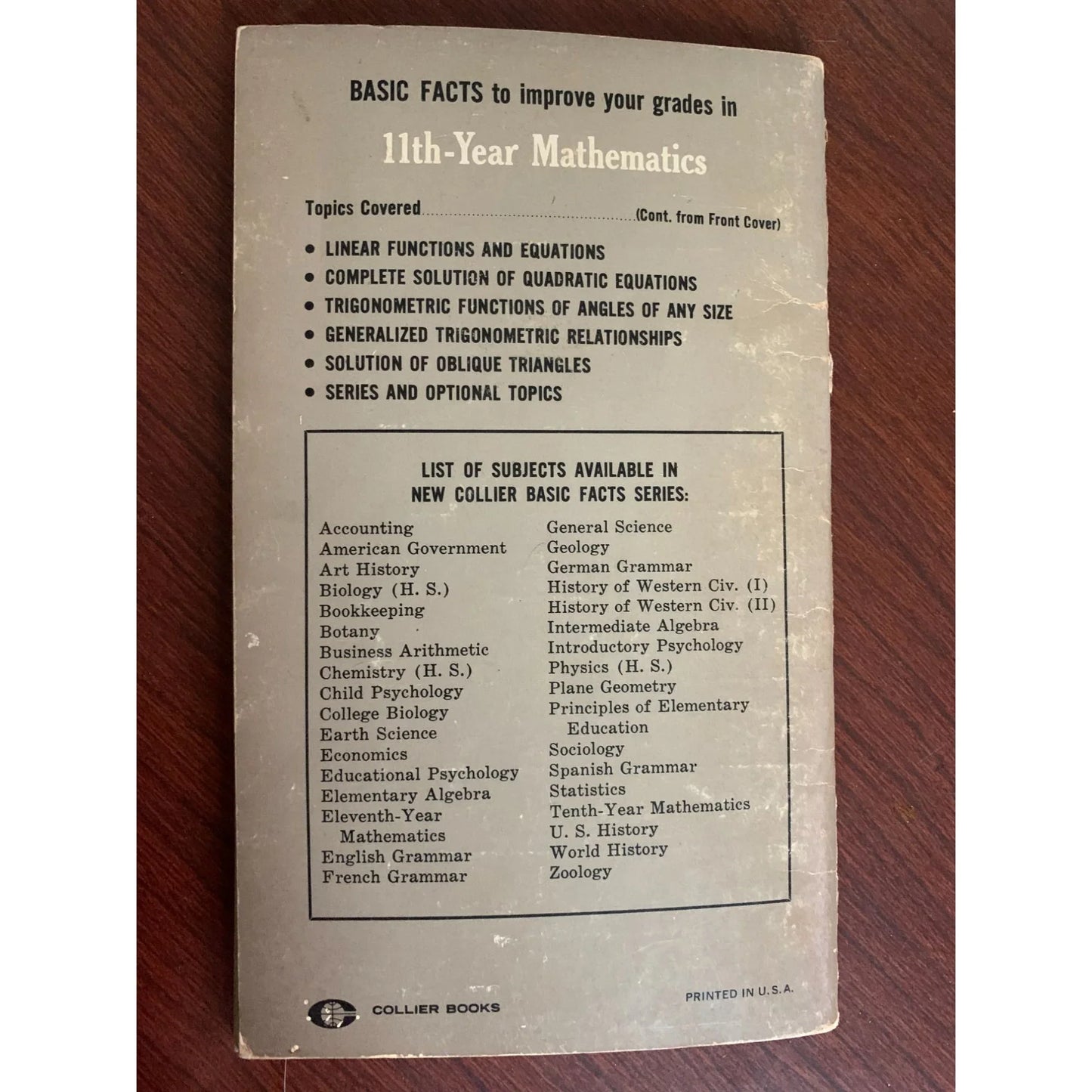 Basic Facts to Improve your Grades 11th- Year Mathematics Book by Sidney Cabin - A+ Stuff
