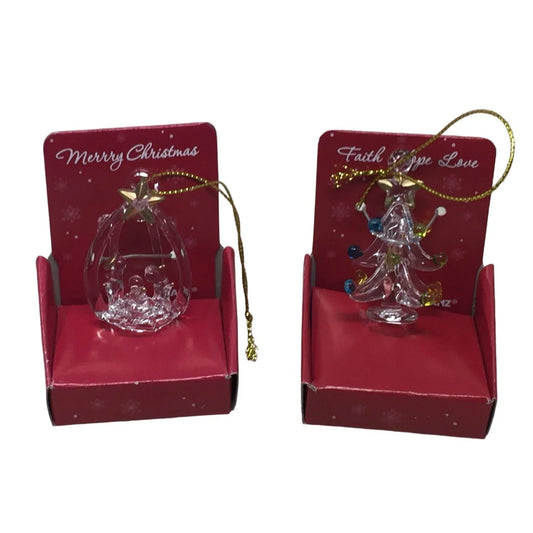 NEW Gold Star Blessed Nativity & Christmas Tree Spun Glass Ornaments - A+ Stuff