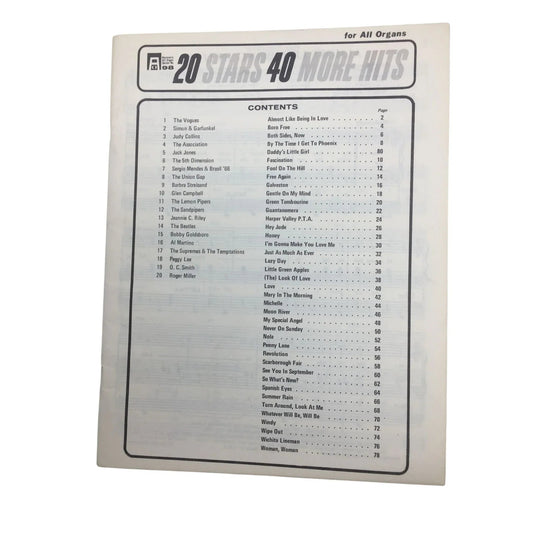 20 STARS 40 MORE HITS - FOR ALL ORGANS - A+ Stuff - SHEET MUSIC - A+ Stuff