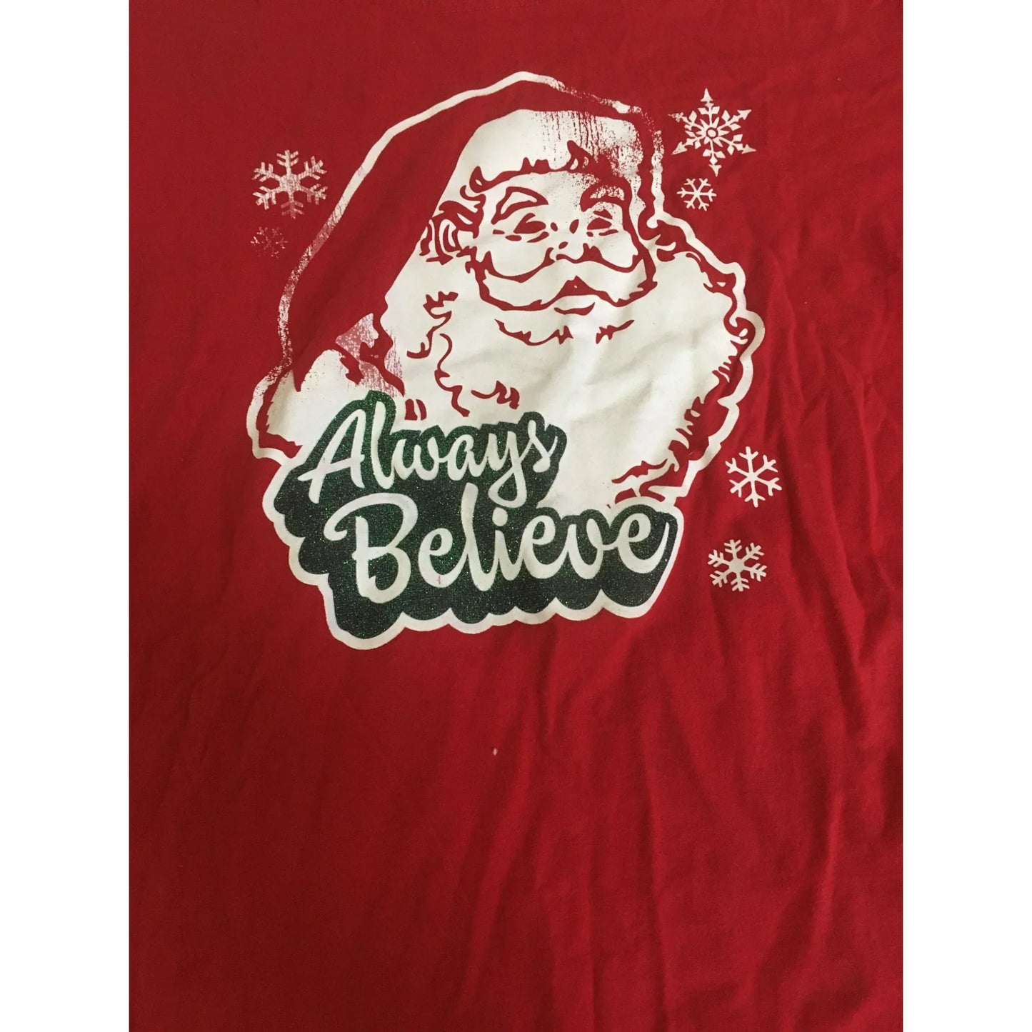 Womens XXL Always Believe Christmas Red/Green Tee Shirt - A+ Stuff