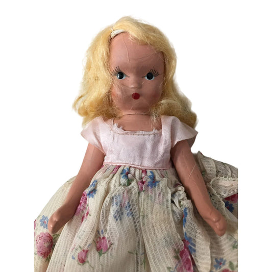 Vintage Collectible Nancy Ann Storybook Doll with Blonde Hair & Floral Printed Dress On A+ Stuff A+ Stuff