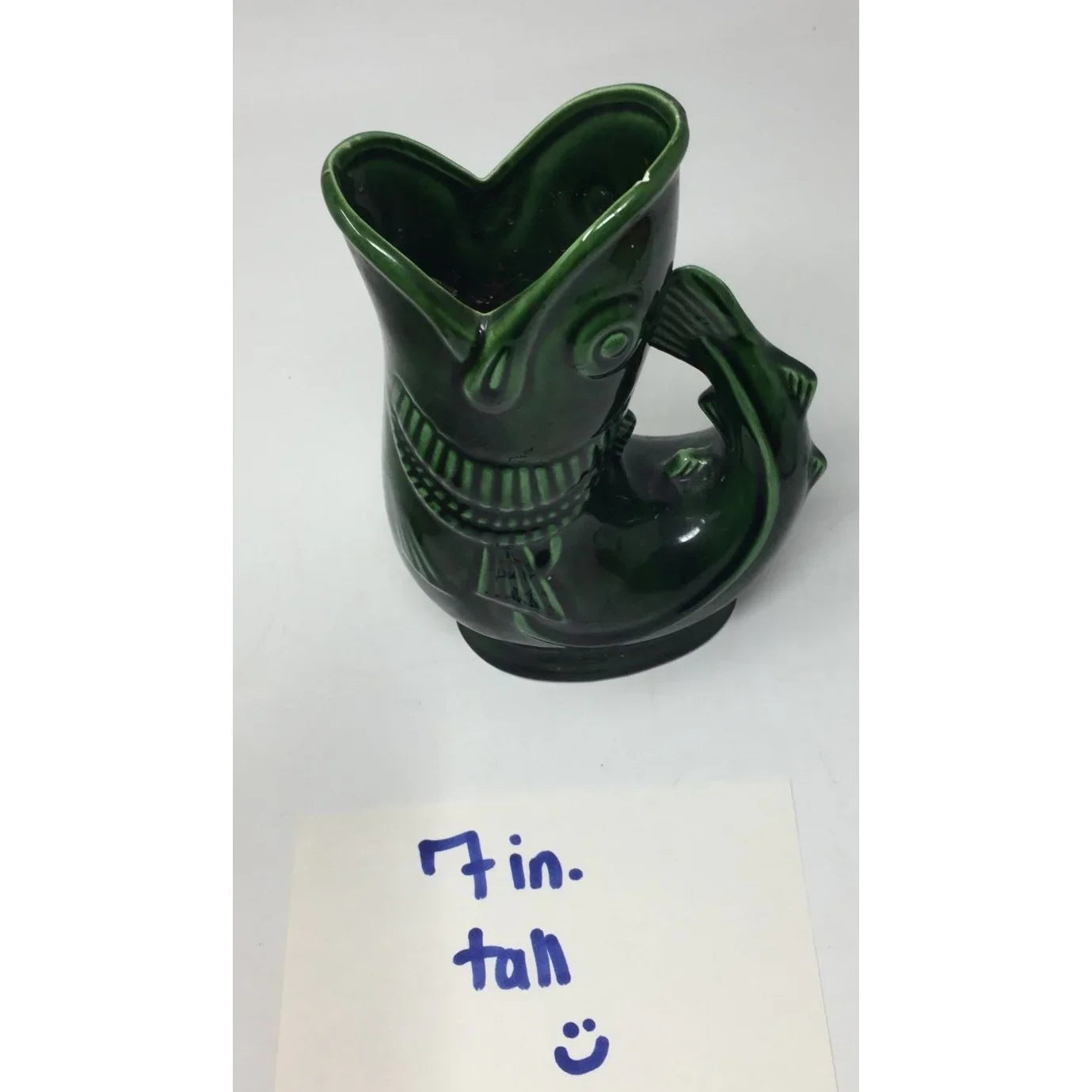 Vintage Green Ceramic Fish Pitcher/Vase- Made In Japan (about 7'' tall) - A+ Stuff
