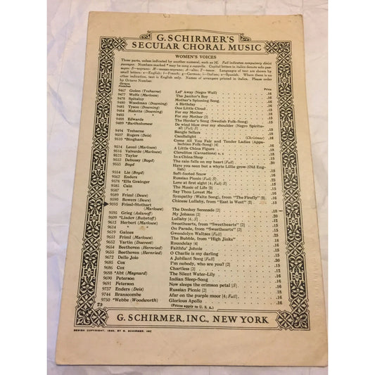 G. Schirmer's Secular Choral Music Vintage Sheet Music - A+ Stuff
