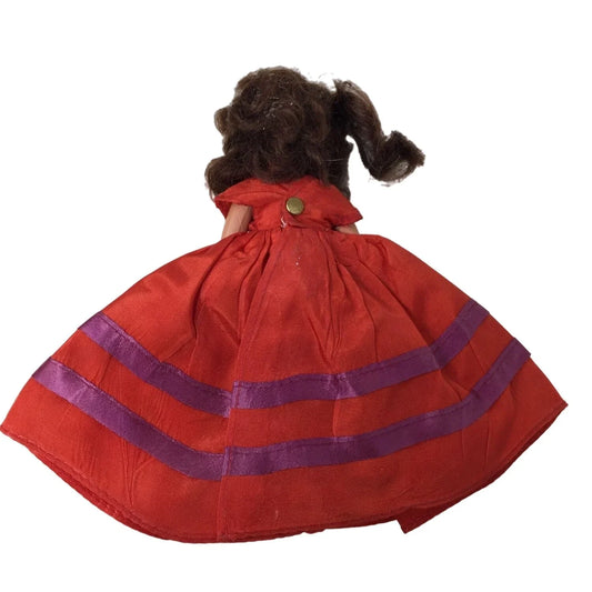 Vintage Nancy Ann Bisque Storybook Collectible Brunette Doll with Red Dress A+ Stuff A+ Stuff