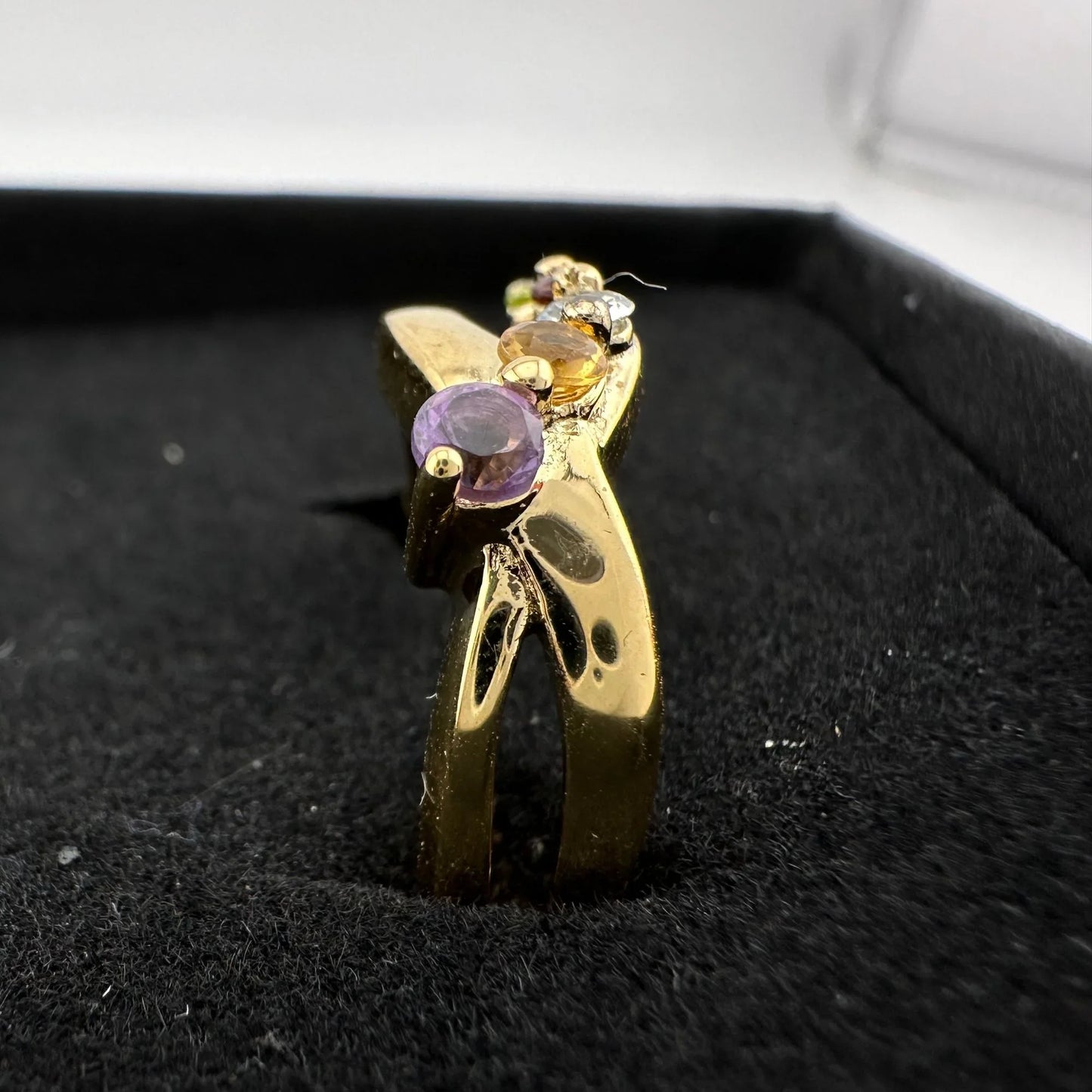 Mother's Multi-Gemstone Bypass Ring - Sterling Silver with 14kt Gold Overlay Size 7 - A+ Stuff