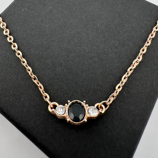 Pretty Oval Sapphire and Crystal Necklace with Rose Gold Overlay - A+ Stuff