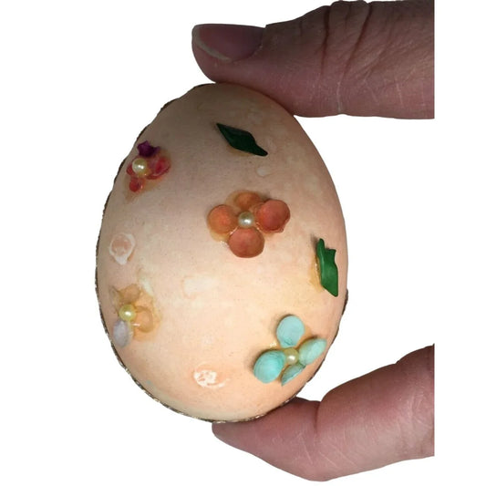 Decorative Faux Easter Egg With Colorful Flowers/Silver Ribbon (Some flowers fell off) A+ Stuff A+ Stuff
