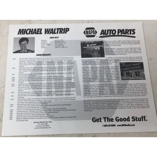 Michael Waltrip NAPA Racing Promotional Picture Card NASCAR 8"X10" A+ Stuff A+ Stuff