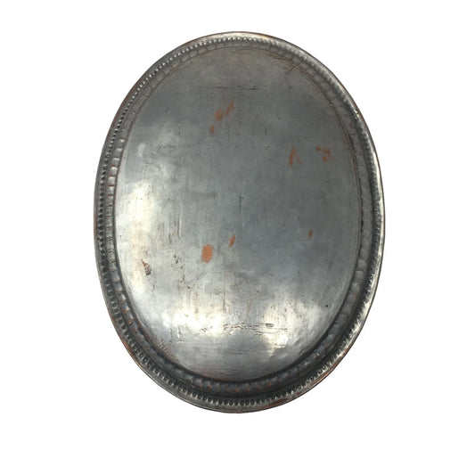 Vintage Round Oval Shaped Silver Metal Serving Plate - A+ Stuff