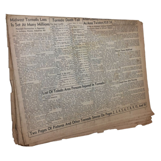 The Blade Vintage Collectible Newspaper April 12, 1965 "Tornadoes Kill 13 in City"