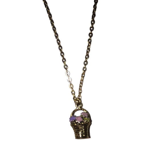Womens Gold Tone 7" Necklace with a Pink/Purple Flower Bouquet Pendant - A+ Stuff
