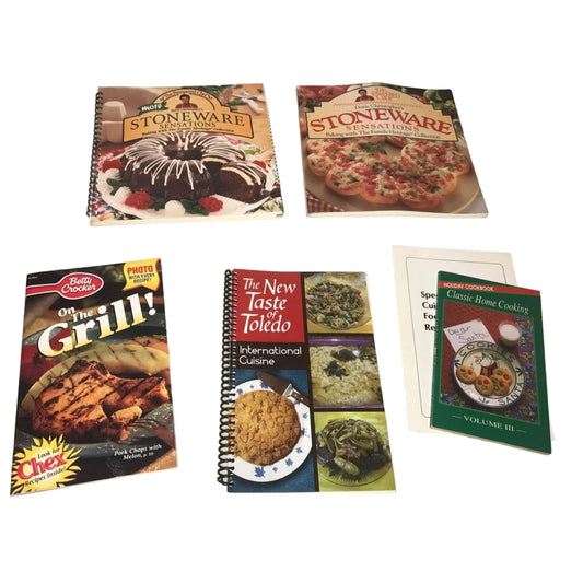 Set of 5 Vintage Cookbooks- On the Grill, The New Taste of Toledo, Classic Home Cooking - A+ Stuff