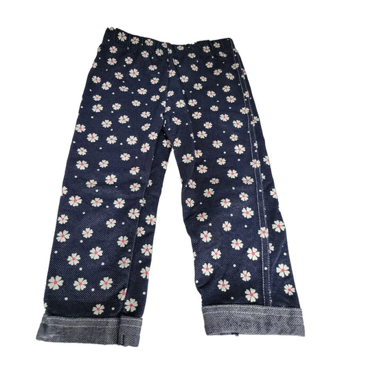 Girl's Flower Printed Navy Blue Long Pants Size 4T - A+ Stuff