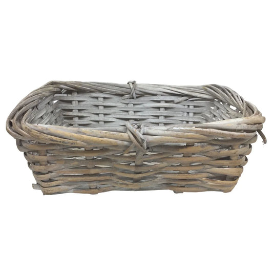 Rustic Distressed White Rectangular Basket - Approx. 10" long x 8" - woven wood basket - A+ Stuff