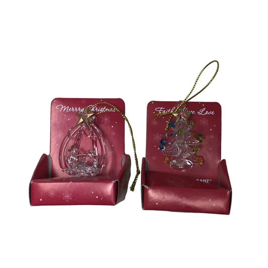 NEW Gold Star Blessed Nativity & Christmas Tree Spun Glass Ornaments - A+ Stuff