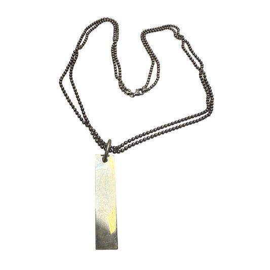 GUCCI Silver Bar Logo Plate Double Ball chain Necklace -19"