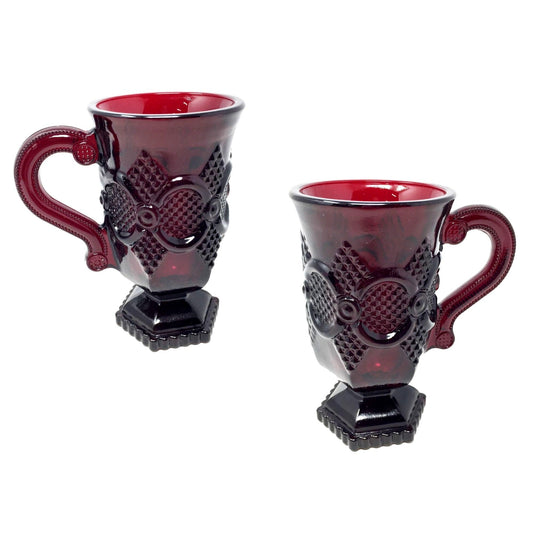 Vintage Avon 1876 Cape Cod Ruby Red Glass Pedestal Mugs (2) in Orig Box A+ Stuff A+ Stuff Mugs