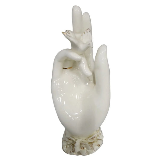 Porcelain Hand with Bird or Finger , Ring and Flowers at Wrist Gold Accents Mid-century Believed to be Lefton Lefton A+ Stuff