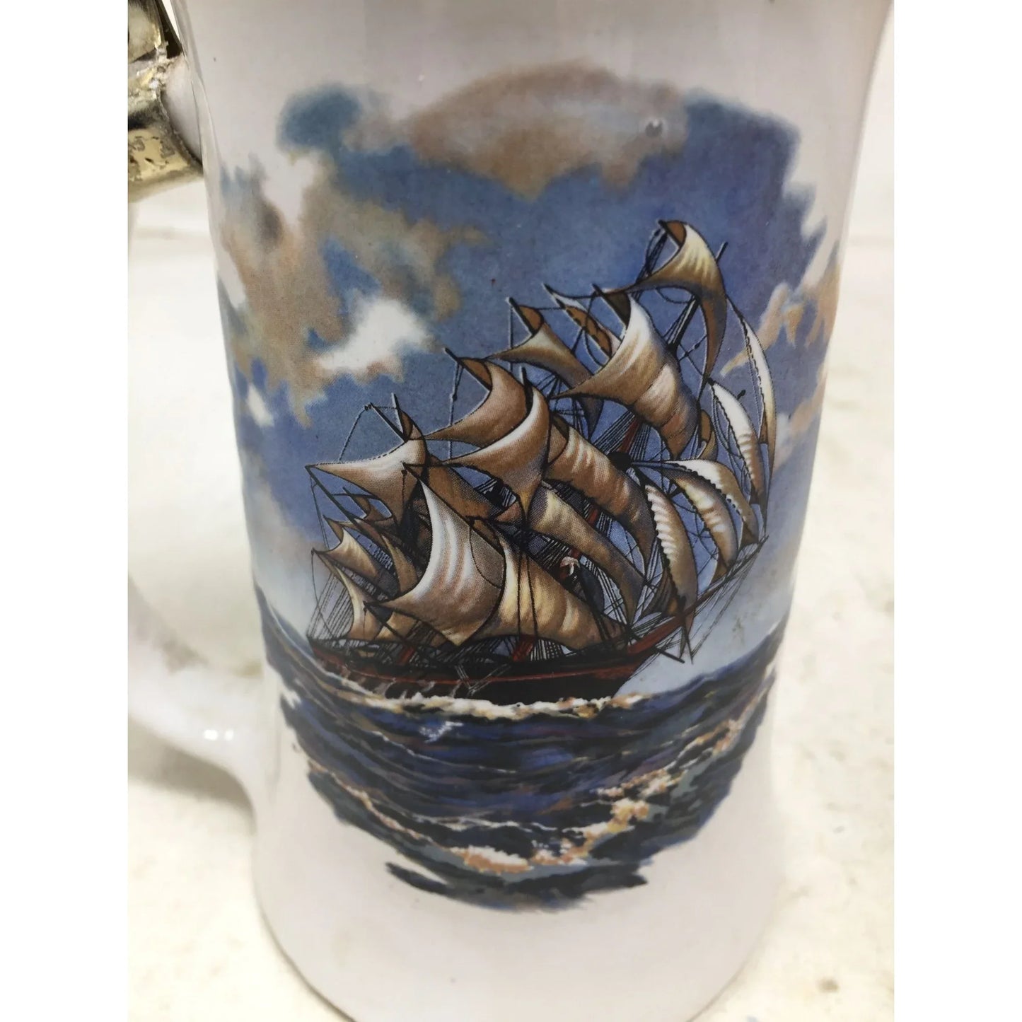 Vintage Nelson McCoy Pottery Nautical Ship Beer Stein Mug with Hinge Lid - A+ Stuff