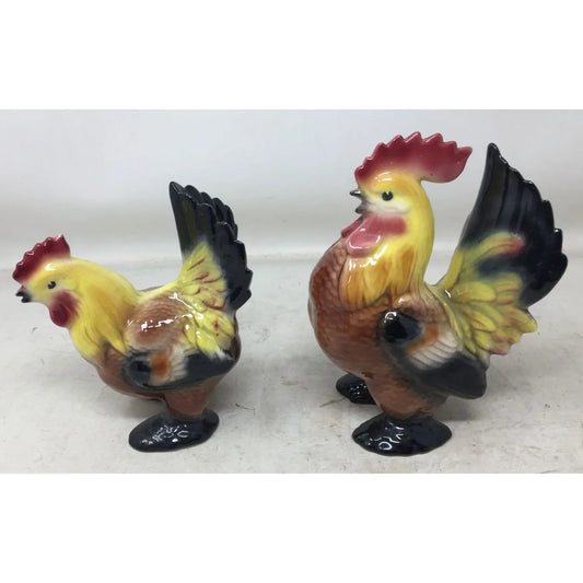 Two Vintage Colorful Ceramic Rooster/Hen Figurines - A+ Stuff