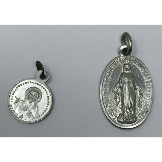 Two Small Silver Religious Christian Catholic Charms/Pendants- Jesus/Mary - A+ Stuff