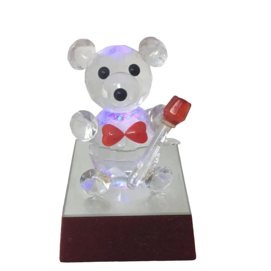 Small Light up Battery Operated Bear wearing Bow tie & holding a Rose on Stand A+ Stuff A+ Stuff