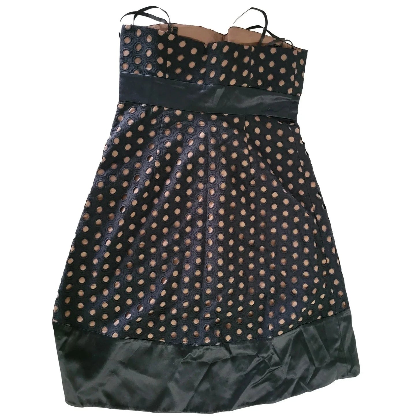 Nine West Dress Black with Brown Dots - Womens size 8 - Strapless short evening dress Nine West A+ Stuff