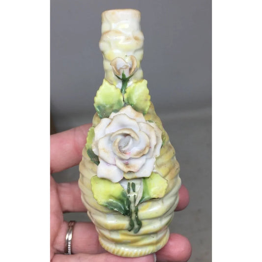 Vintage Ceramic Miniature Bud Vase with Floral Accents - A+ Stuff