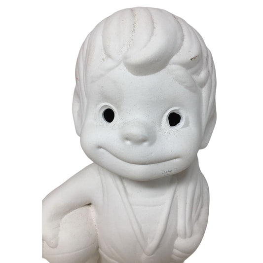 Vintage 1984 Decorative Ceramic Young Boy holding Basketball- Paint Yourself or Keep as is!