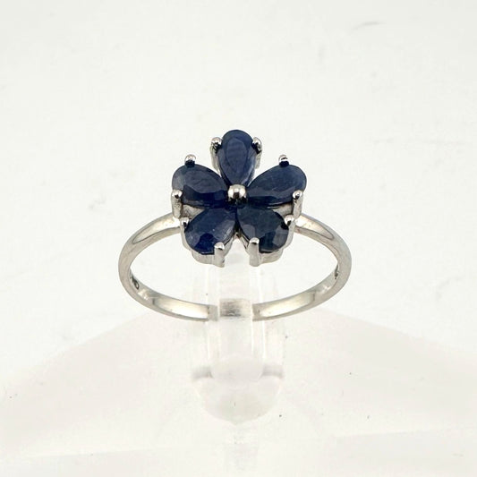 Natural Blue Sapphire Flower Ring Sterling Silver Size 8.25 - Simply Beautiful!