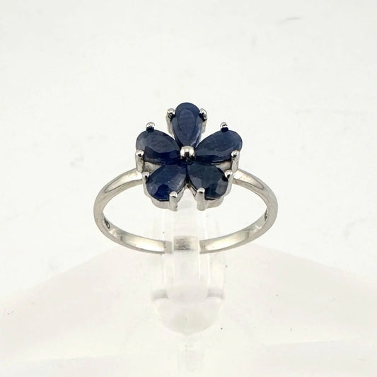 Natural Blue Sapphire Flower Ring Sterling Silver Size 8.25 - Simply Beautiful! - A+ Stuff