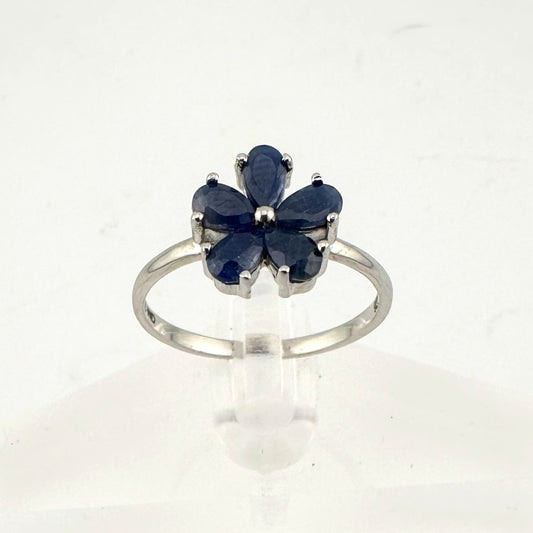 Natural Blue Sapphire Flower Ring Sterling Silver Size 8.25  - Simply Beautiful!