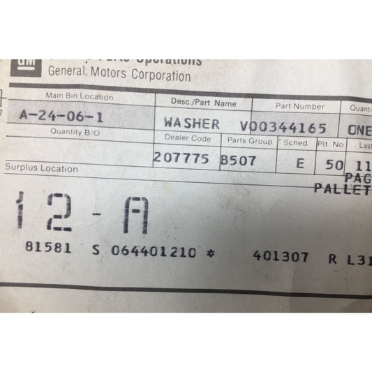 GM General Motors Washer Part V00344165 New old Stock
