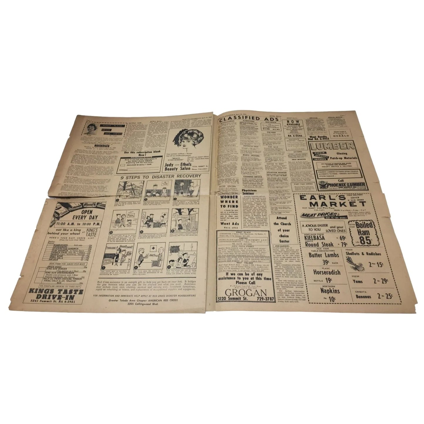 Vintage Collectible Point Place Herald April 1965 Newspaper- Toledo death tolls remains at 13 Point Place Point Place Herald A+ Stuff